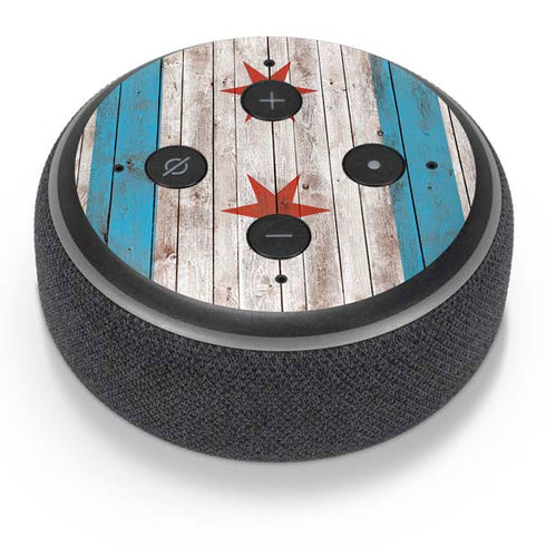 Chicago Flag Dark Wood Amazon Echo Dot Skin