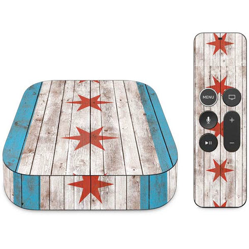 Chicago Flag Dark Wood Apple TV Skin
