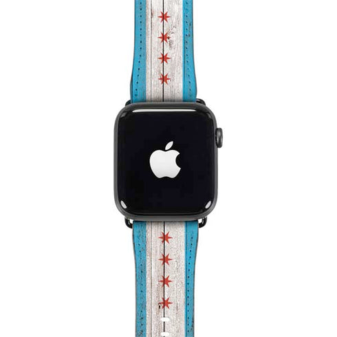 Chicago Flag Dark Wood Apple Watch Band 42-44mm