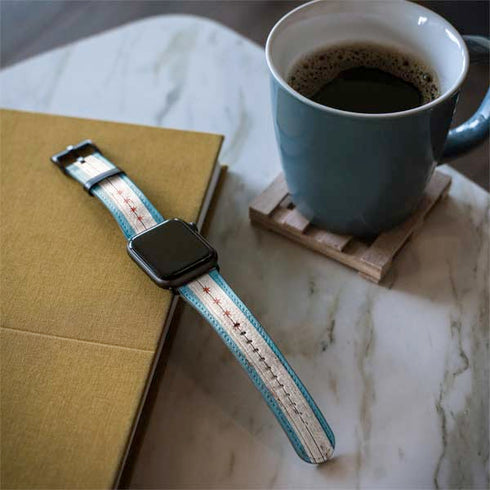 Chicago Flag Dark Wood Apple Watch Band 42-44mm