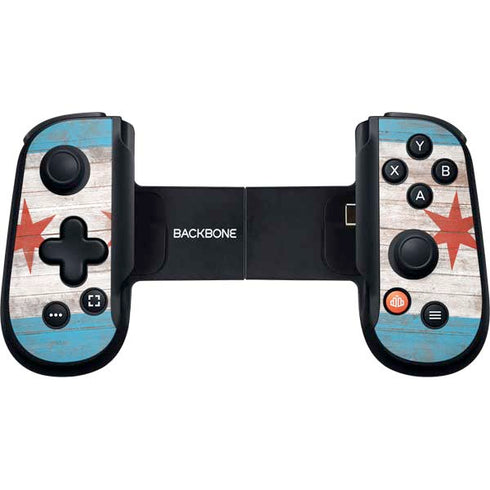 Chicago Flag Dark Wood Backbone One for iPhone Game Controller Skin