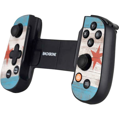 Chicago Flag Dark Wood Backbone One for iPhone Game Controller Skin