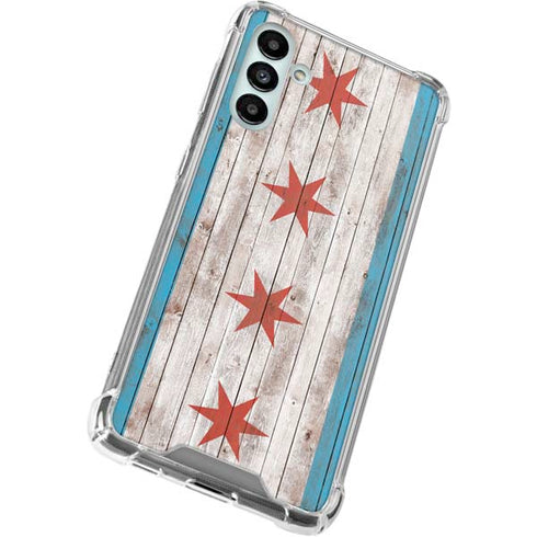 Chicago Flag Dark Wood Galaxy A13 5G Clear Case