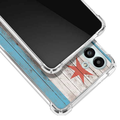 Chicago Flag Dark Wood Galaxy A13 5G Clear Case