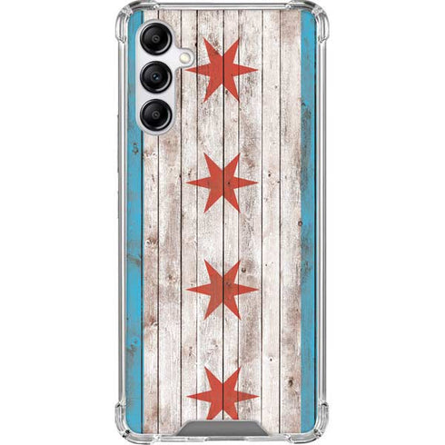 Chicago Flag Dark Wood Galaxy A14 5G Clear Case