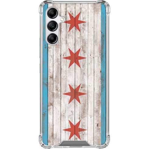 Chicago Flag Dark Wood Galaxy A15 5G Clear Case