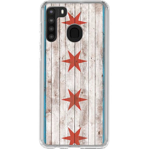 Chicago Flag Dark Wood Galaxy A21 Clear Case