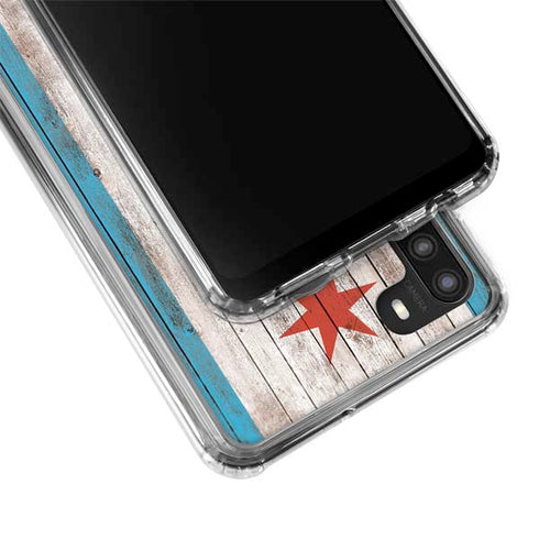 Chicago Flag Dark Wood Galaxy A21 Clear Case