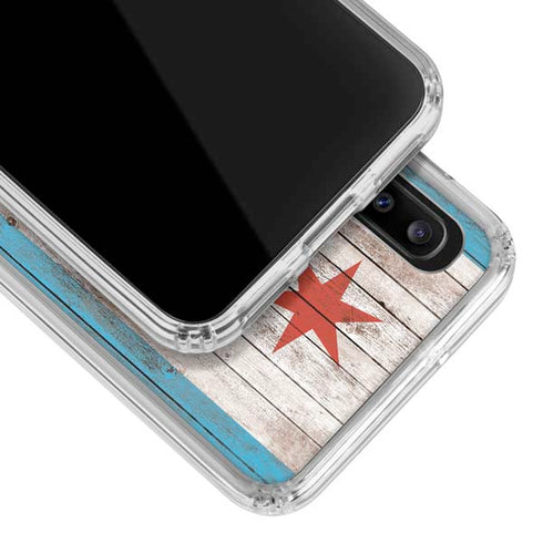 Chicago Flag Dark Wood Galaxy A30 Clear Case