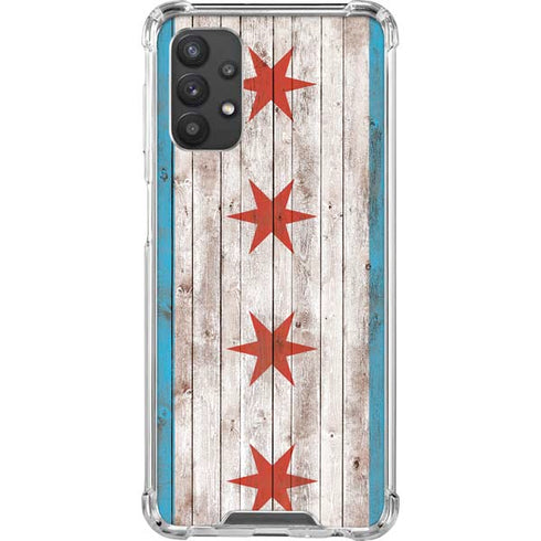 Chicago Flag Dark Wood Galaxy A32 5G Clear Case