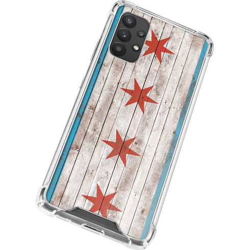 Chicago Flag Dark Wood Galaxy A32 5G Clear Case