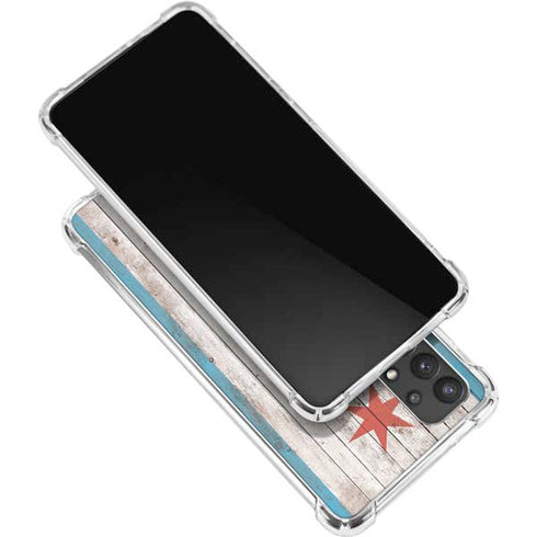Chicago Flag Dark Wood Galaxy A32 5G Clear Case