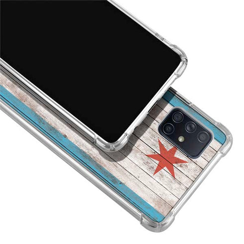 Chicago Flag Dark Wood Galaxy A51 5G Clear Case