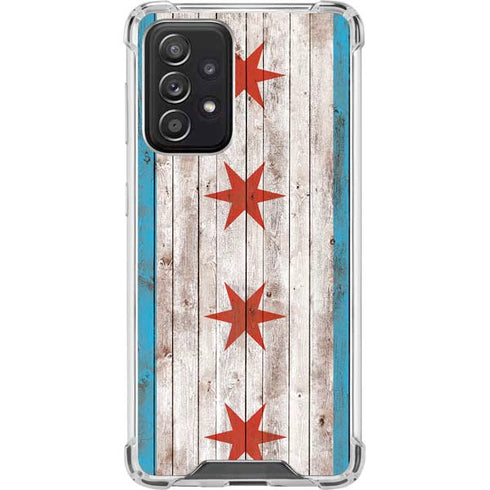 Chicago Flag Dark Wood Galaxy A52 5G Clear Case