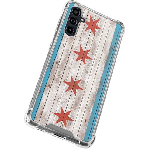 Chicago Flag Dark Wood Galaxy A54 5G Clear Case