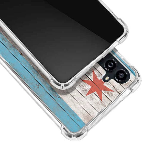 Chicago Flag Dark Wood Galaxy A54 5G Clear Case