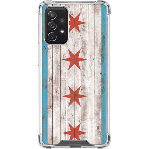 Chicago Flag Dark Wood Galaxy A72 5G Clear Case