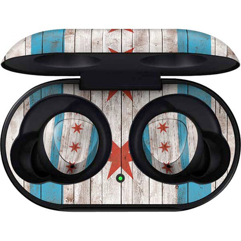 Chicago Flag Dark Wood Galaxy Buds Skin