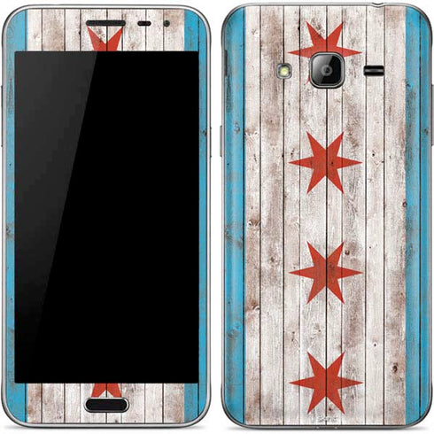 Chicago Flag Dark Wood Galaxy J3 Skin