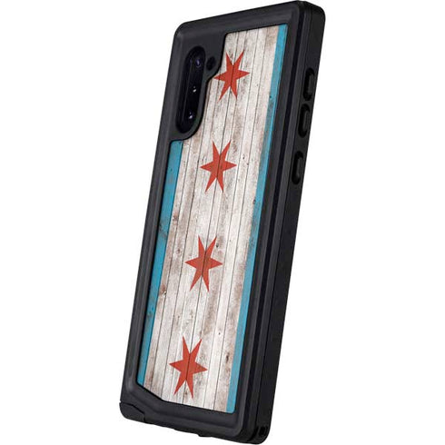 Chicago Flag Dark Wood Galaxy Note 10 Waterproof Case