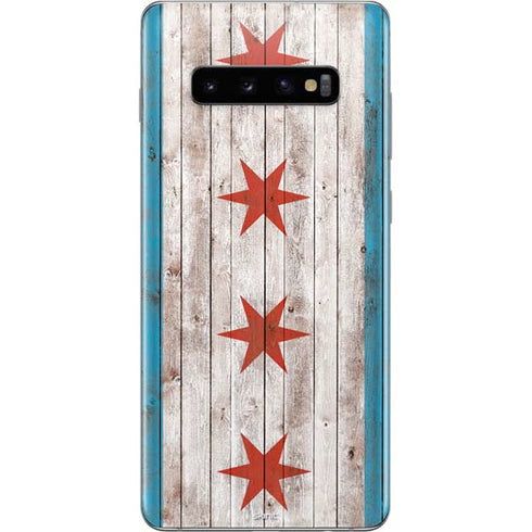 Chicago Flag Dark Wood Galaxy S10 Plus Skin