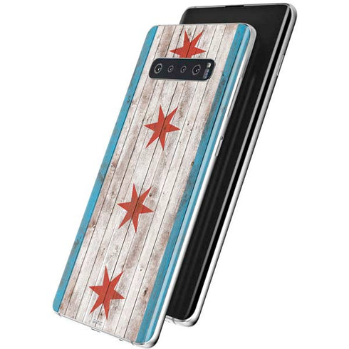 Chicago Flag Dark Wood Galaxy S10 Plus Skin