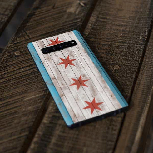 Chicago Flag Dark Wood Galaxy S10 Plus Skin