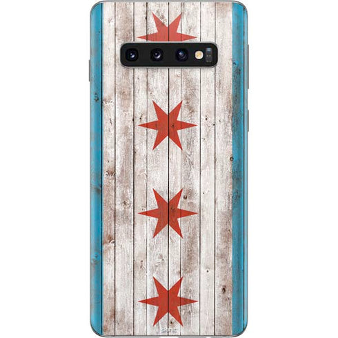 Chicago Flag Dark Wood Galaxy S10 Skin
