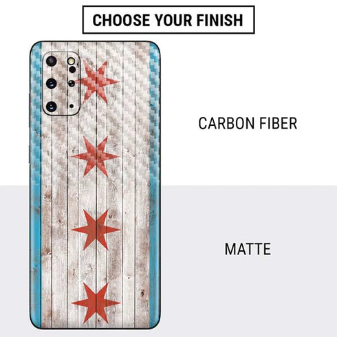 Chicago Flag Dark Wood Galaxy S20 Plus Skin