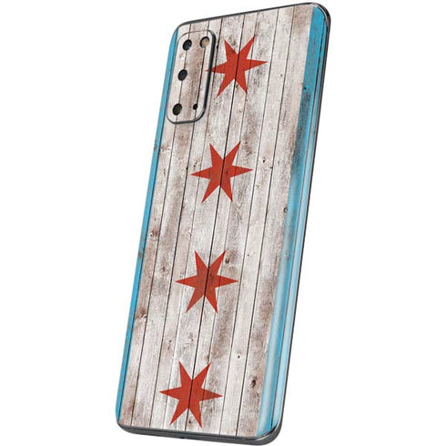 Chicago Flag Dark Wood Galaxy S20 Skin