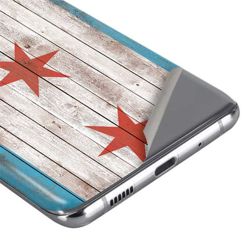 Chicago Flag Dark Wood Galaxy S20 Skin