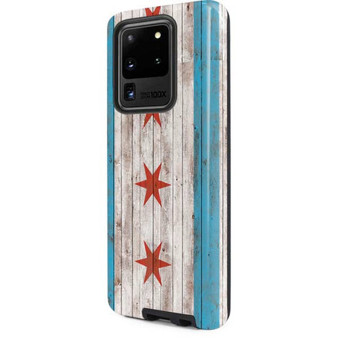 Chicago Flag Dark Wood Galaxy S20 Ultra 5G Pro Case