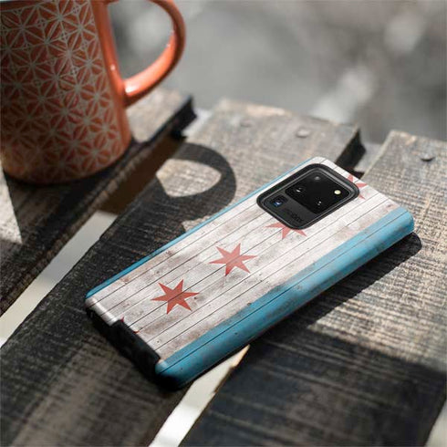 Chicago Flag Dark Wood Galaxy S20 Ultra 5G Pro Case
