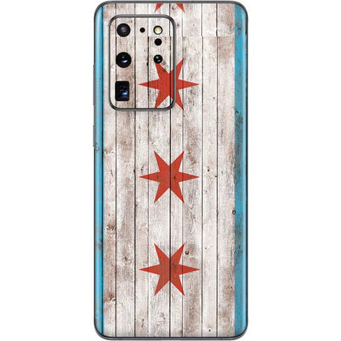 Chicago Flag Dark Wood Galaxy S20 Ultra 5G Skin