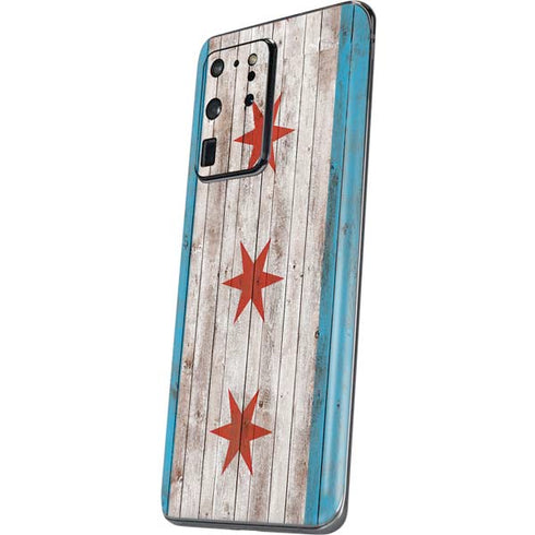 Chicago Flag Dark Wood Galaxy S20 Ultra 5G Skin