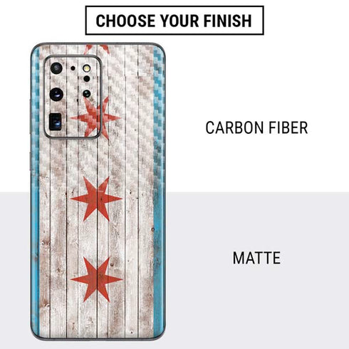 Chicago Flag Dark Wood Galaxy S20 Ultra 5G Skin
