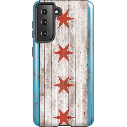Chicago Flag Dark Wood Galaxy S21 5G Pro Case