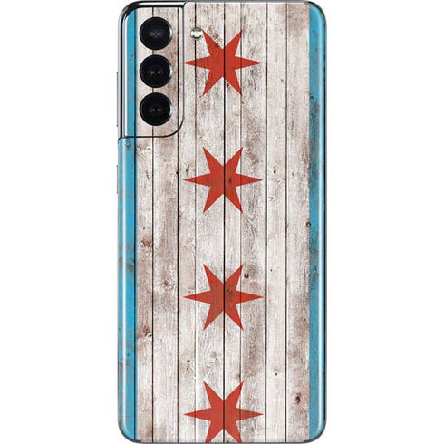 Chicago Flag Dark Wood Galaxy S21 5G Skin