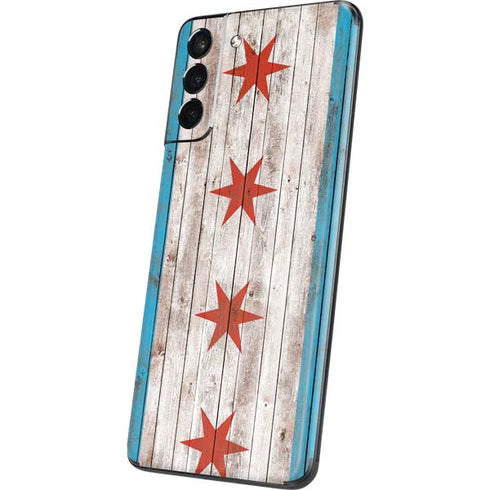 Chicago Flag Dark Wood Galaxy S21 5G Skin