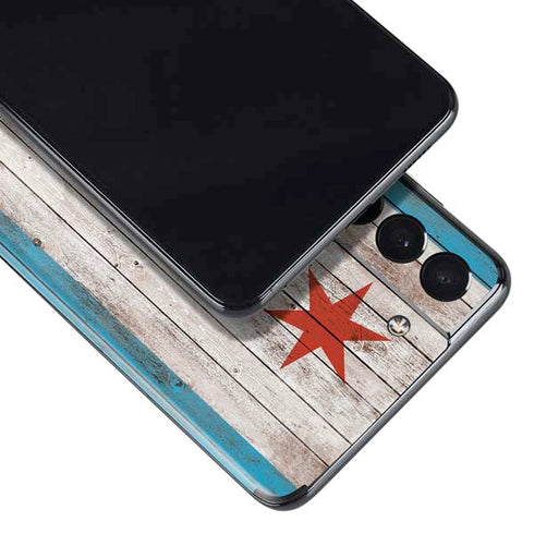 Chicago Flag Dark Wood Galaxy S21 5G Skin