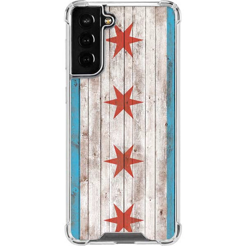 Chicago Flag Dark Wood Galaxy S21 FE Clear Case
