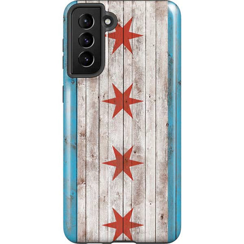 Chicago Flag Dark Wood Galaxy S21 FE Pro Case