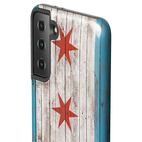 Chicago Flag Dark Wood Galaxy S21 FE Pro Case