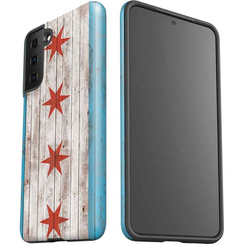 Chicago Flag Dark Wood Galaxy S21 FE Pro Case