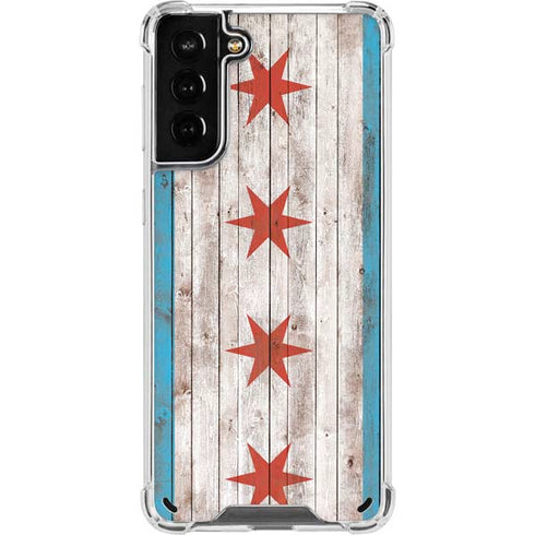 Chicago Flag Dark Wood Galaxy S21 Plus 5G Clear Case