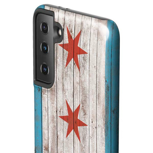 Chicago Flag Dark Wood Galaxy S21 Plus 5G Pro Case