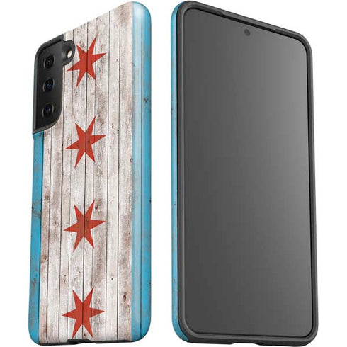 Chicago Flag Dark Wood Galaxy S21 Plus 5G Pro Case