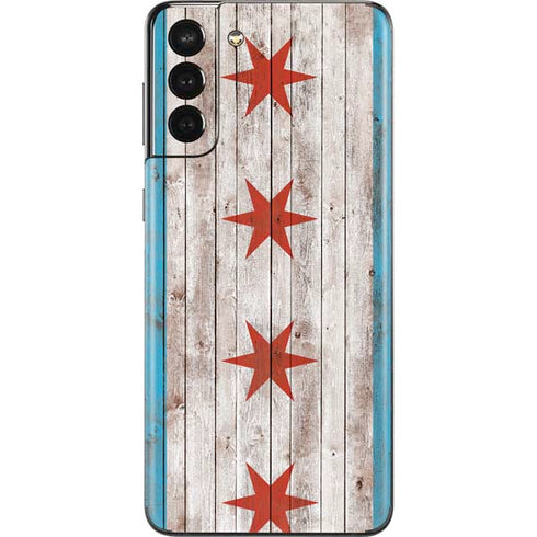 Chicago Flag Dark Wood Galaxy S21 Plus 5G Skin