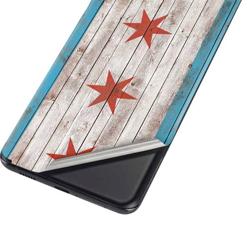 Chicago Flag Dark Wood Galaxy S21 Plus 5G Skin