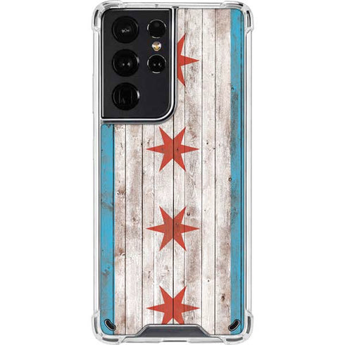Chicago Flag Dark Wood Galaxy S21 Ultra 5G Clear Case